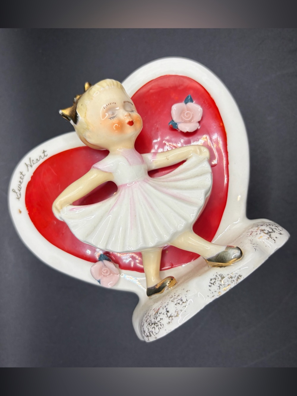 Napco Vintage Hand Painted Sweet Heart Ceramic Girl Figure Vase Planter S719B